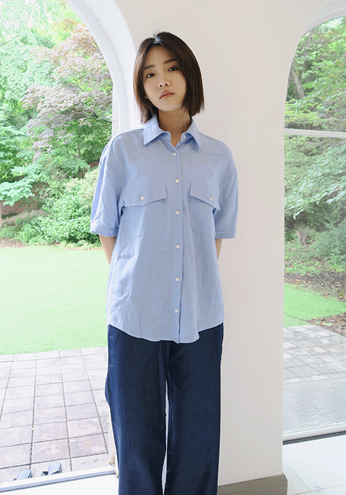 pocket pointed linen shirts (2color)