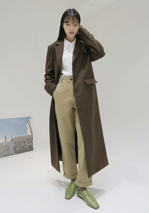 dot classic single long coat (2color) - brown