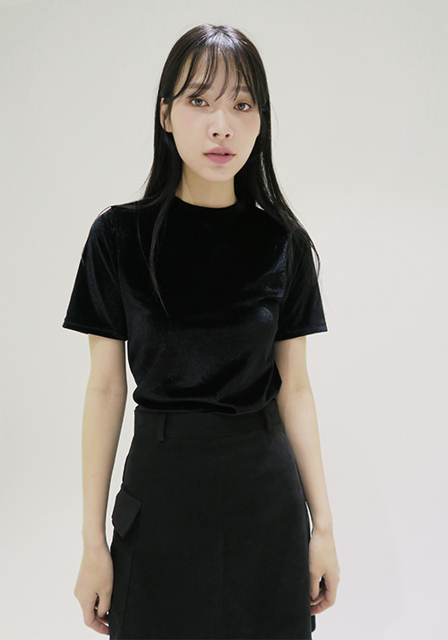 velvet half sleeve top (4color) - black